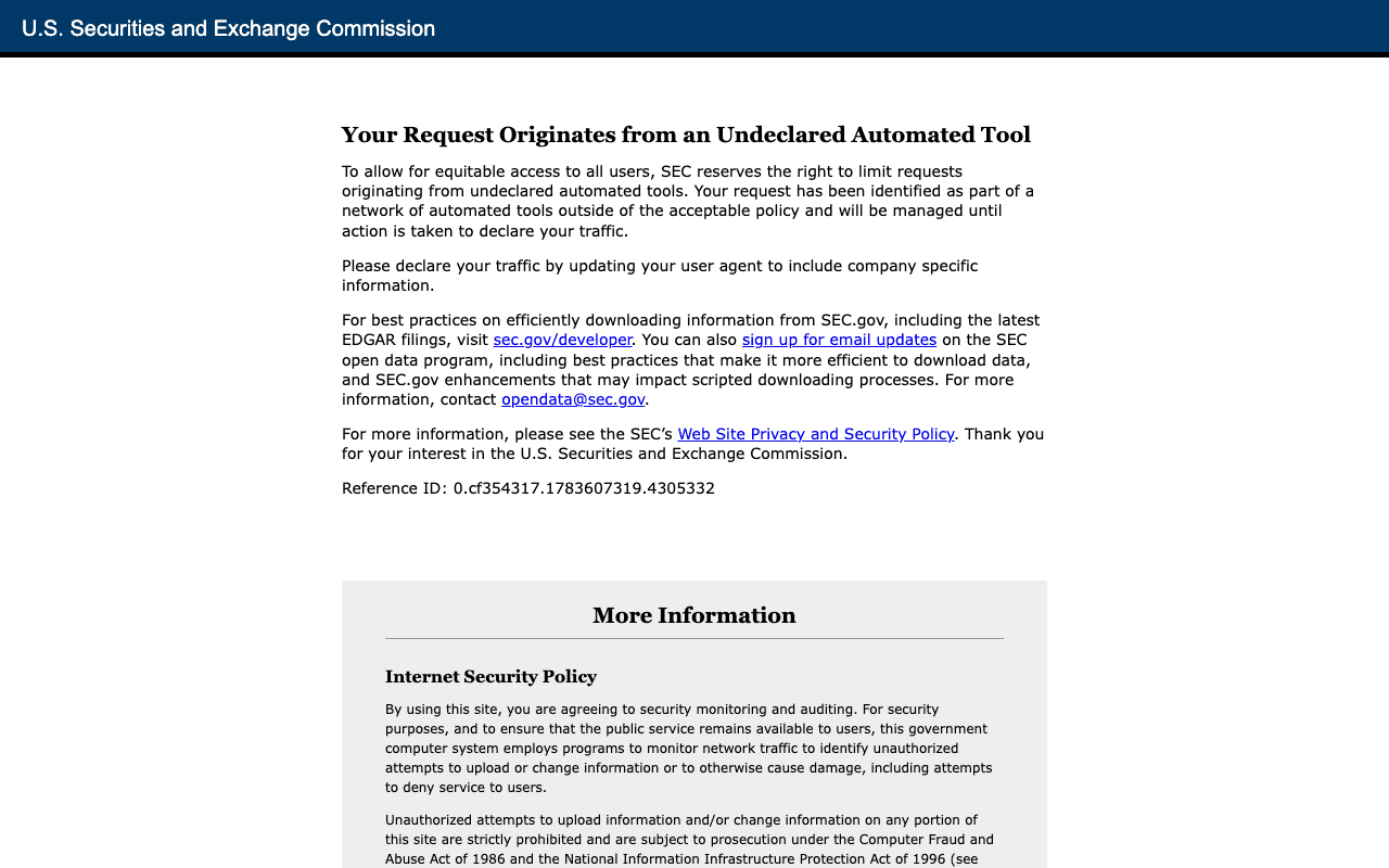 A page blocking automated requests